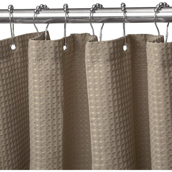 Våfflat duschdraperi med duschdraperiringar, badkarsdraperi set Khaki Khaki 1.8*2m