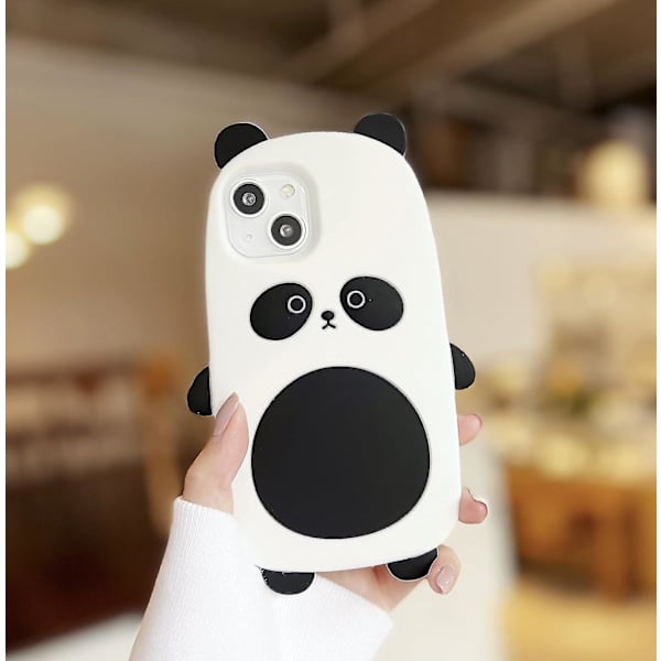 Apple iPhone 13 Super Tyk Blød Silikon Panda Etui Tegneserie Baby Dyr Sort og Hvid Farvevej Sød Sjov Sød Kawaii