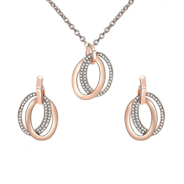 Ihåliga dubbel oval ring smycken Set strass halsband örhängen