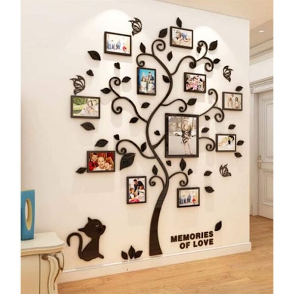 Tre Veggklistremerker Fotoramme 3D DIY Mural Dekaler Kunst Hjemmedekorasjon for Soverom, Stue, Barnerom, Hall, Barnehage, Gave (Svart, L)
