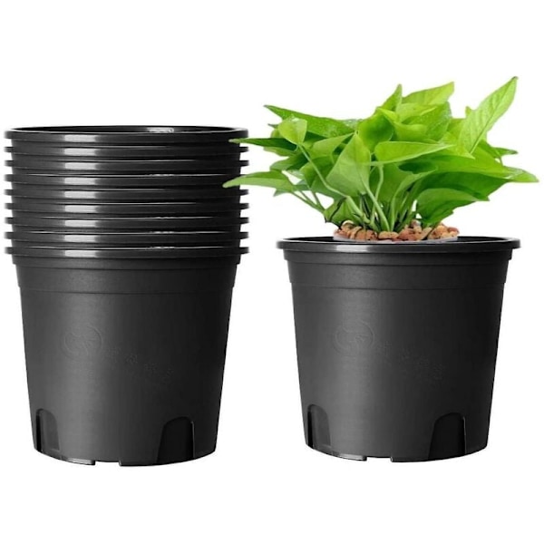 10 st Plastblomkrukor, 16 cm Tjocka Plantkrukor Växtbehållare Inomhus Trädgårdskruka (Svart)