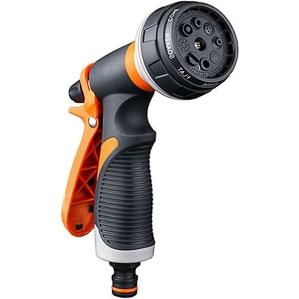 Havesprøjtepistol, 8 vandingsindstillinger Multifunktionel havesprøjte, Komfortabel plastiksprøjtepistol, Ideel til bilvask, plæne- og havevanding, Grå/Orange
