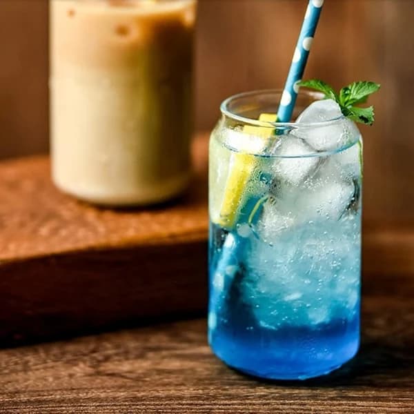 2-pack dricksglas med bambulock och sugrör, 500 ml ölglas för iskaffe, te, cocktails och vatten