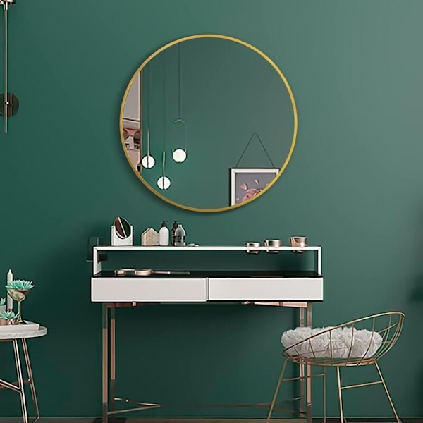 AIDUCHO Stort Gullfarget Rundt Veggspeil HD Glass i Gang, Baderom, Soverom, Leilighet, Gjestetoalett, 60cm