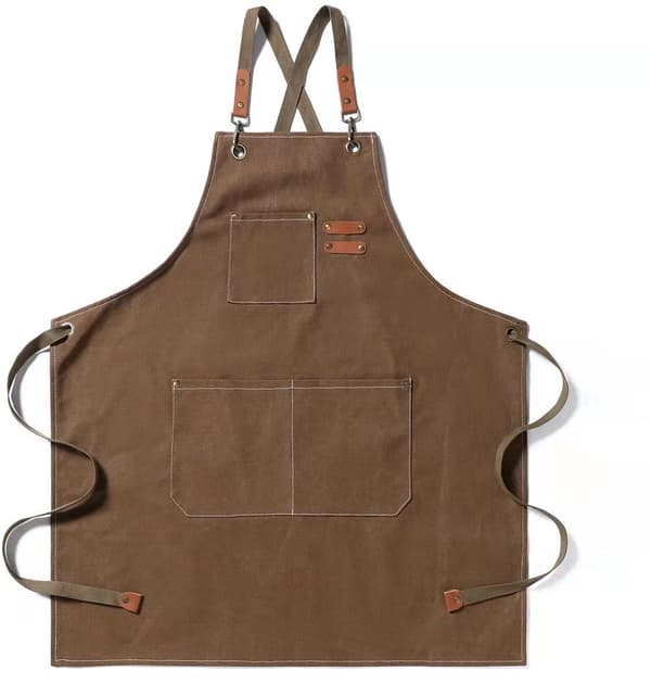 Grillforkle med justerbar kryssryggstropp og 3 lommer for menn og kvinner Matlaging Baking Restaurant Hagearbeid Brun