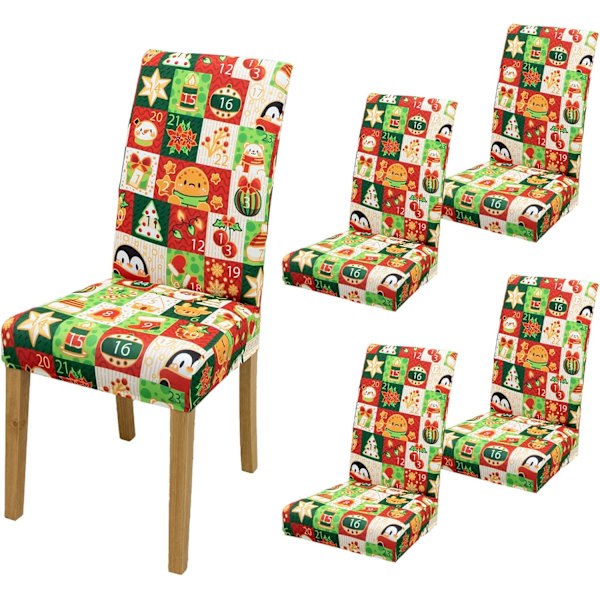 4/6-pack Julstolsöverdrag, 17,7 tum Stretch Matstolsöverdrag, Julgransdekoration 4pcs #-3