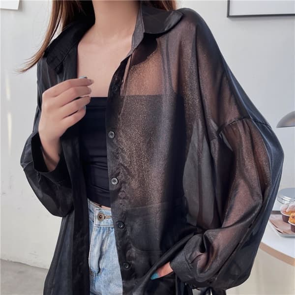 Dame skjortebluse Langærmet top LILLA lilla purple