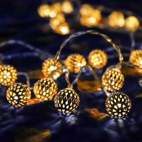 Marockansk ljusslinga, 300 cm, 20 LED-bollar, ljusslinga, orientalisk ljusslinga, marockansk julbelysning, marockansk orientalisk dekoration Moroccan light-golden ball