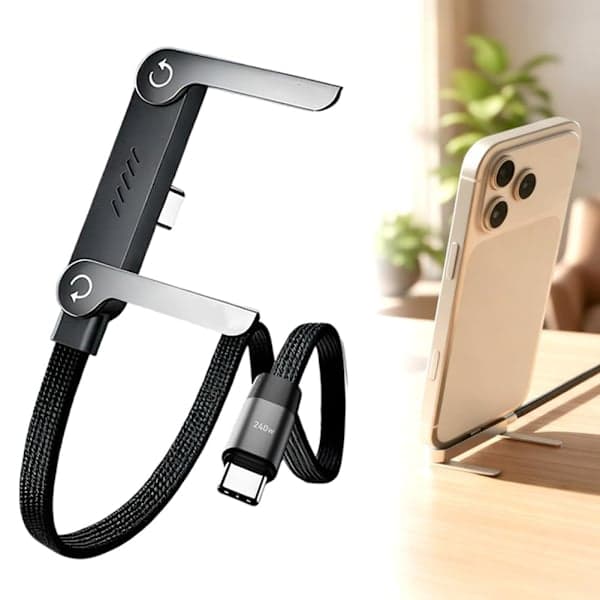2-in-1 Invisible Stand Charging Cable, Multi Charging Cable with Type C Multi-Angle Adjustable Stand, 240W Fast Charging C to C