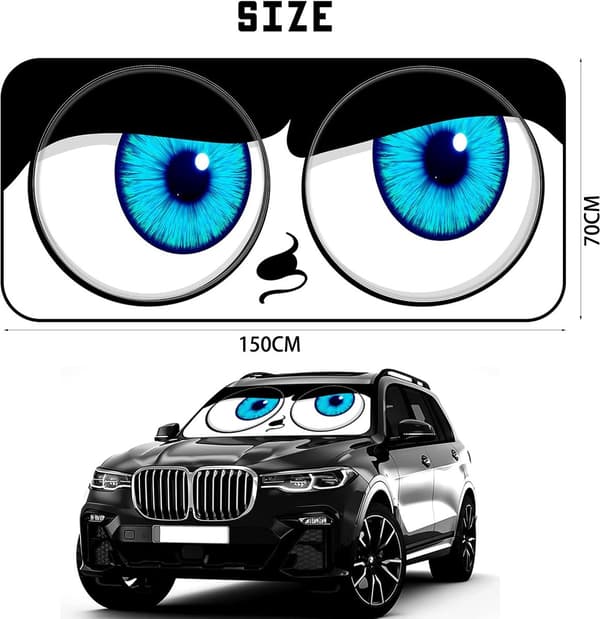 Bil frontrute solskjerm 210T polyester UV-isolasjon sammenleggbart deksel for SUV pickup lastebil sedan 150x70cm blå øyne trykk