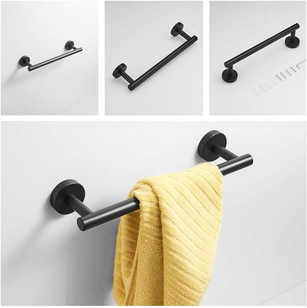 Håndklædestativ/toiletpapirholder/badeværelseskrog, sort, 3-delt sæt i rustfrit stål, badeværelsestilbehør