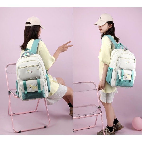 IC Ryggsäck för flickor Barn, söt Kawaii skolväska Lätt bokväska Ryggsäck för mellan- och högstadieskola med stöldskyddsficka, Beige ryggsäck