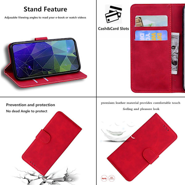 För Realme 12+ 5G/Narzo 70 Pro 5G stötsäker telefonfodral i enfärgat läder med stativ - Röd