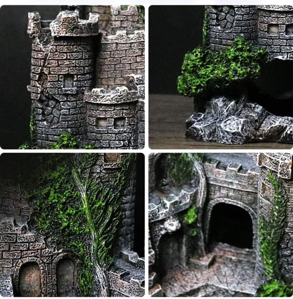 Akvarium Slotsornament, Holdbart Harpiks Hule Gemmested Til Fisk Og Rejer, Akvariedekoration, Imitationssten, 17 x 13 x 7 cm