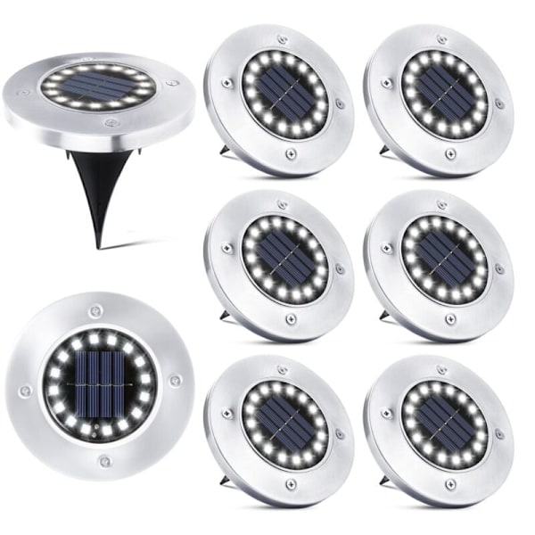16 LED Aurinkovalot Ulkokäyttöön - 8 Kappaletta Aurinkospottivalo Puutarhaan Vedenpitävä Lattiavalaisin Kävelytielle Polulle Patiolle Pihaan Maahan Upotettava Nurmikko NPTERBL