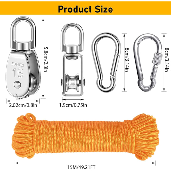 Taljer, rustfritt stål talje, svingbar talje, løftetaljer, en-stykks talje Yellow-m15-4 M15-4