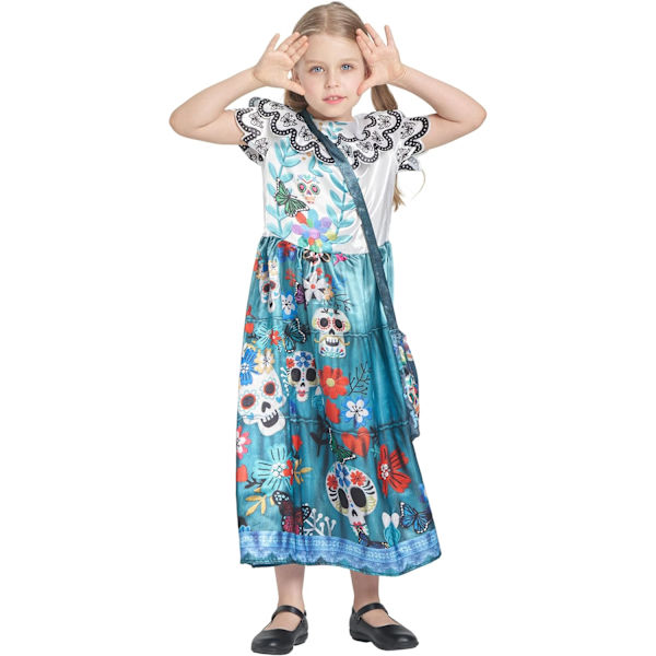 Halloween-kostym Dödens Dag, Dia de los Muertos-klänning, brudkostym la Catrina, skelettkostym för barn kvinnor kvinnor Blå 3-4 jaar