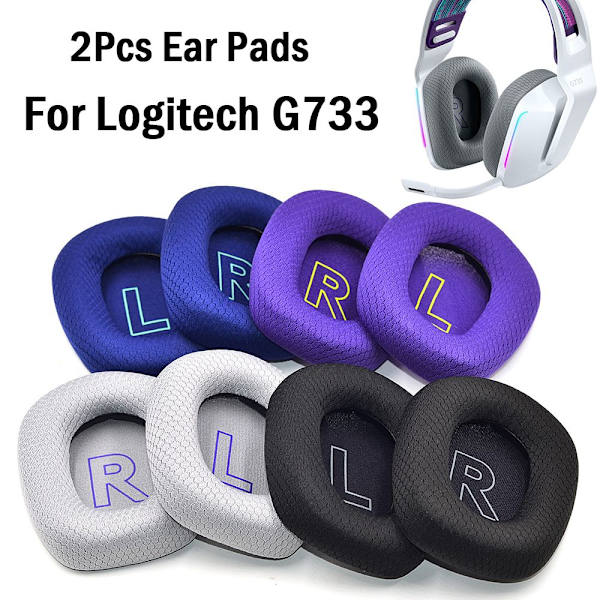2 stk. Udskiftnings ørepuder til Logitech G733 SVARTA sort black