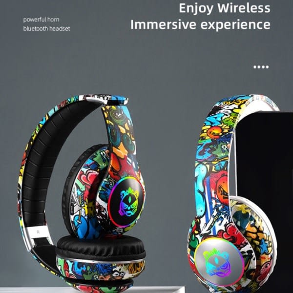 IC Trådløst headset blinkende lys hodetelefoner for barn Svart