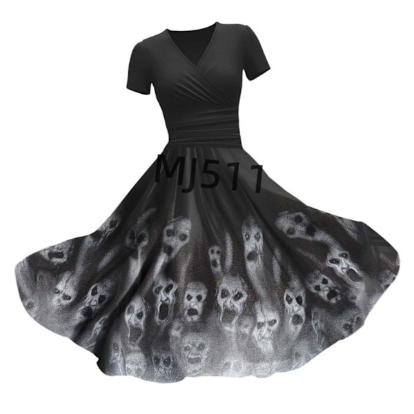 2024 Ny Halloween Blodig Blodig Perifer Kjole 150D Digital Print Stram V-hals Jumpsuit S Type XL