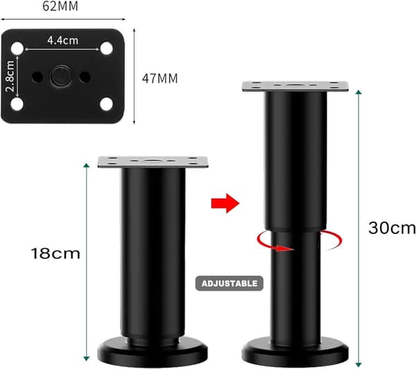 Sett med 4 justerbare møbelben 18-30 cm – for bord, stoler, skrivebord, skap, sofaer