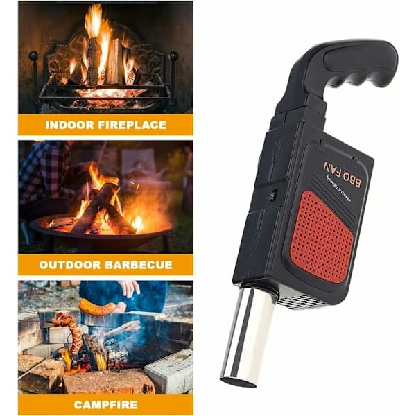 Bærbar elektrisk BBQ-blæser, brandstarter i plast og rustfrit stål til grill, camping, picnic, pejs, sort, batteri medfølger ikke