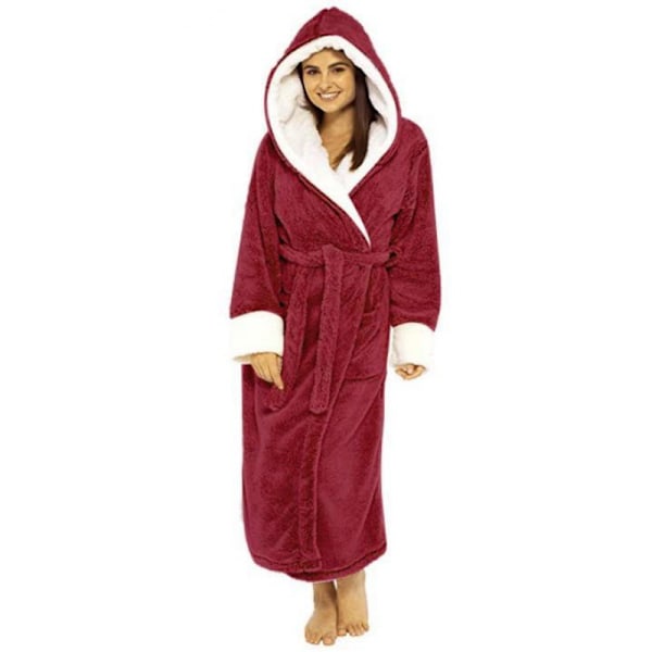 Huvad Sherpa-rocken Lång Plush Fuzzy Dressing Gown Röd Röd Red M