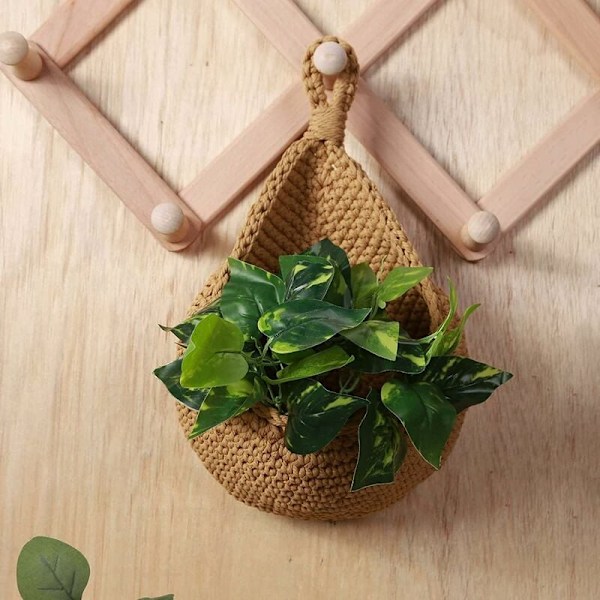 Väggmonterad frukt- och grönsakskorg, Handvävd Jute Dropformad Frukt- eller Grönsakskorg, Kök Hängande Förvaringskorg (H14cm, B