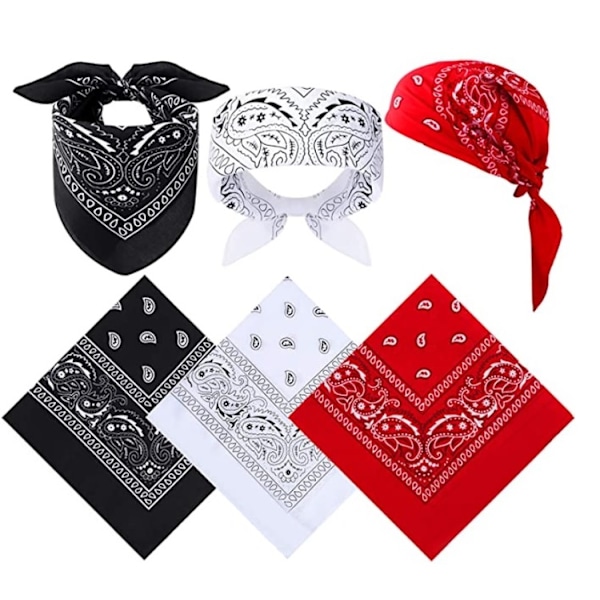 3-pak Bandana Paisley Rød, sort og hvid 53x53 cm