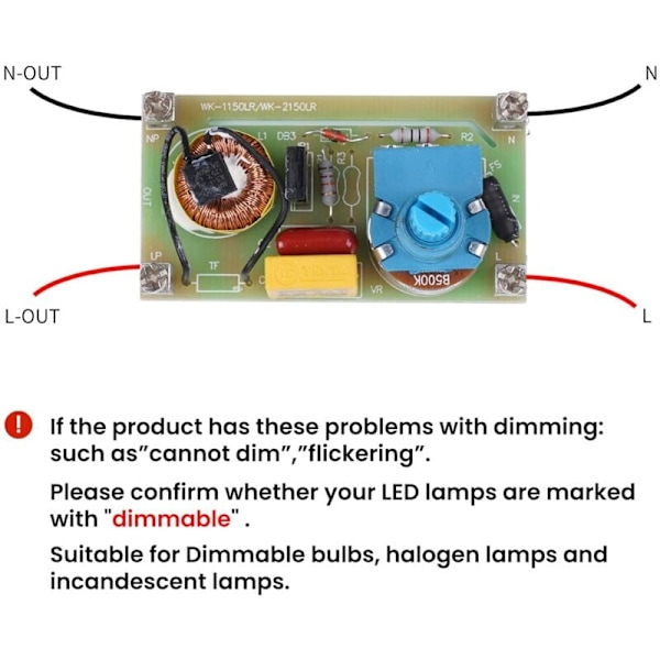 Dimbar Dimmerbrytare 1W–150W LED Dimbar Glödlampor På/Av AC220–240V Inline/Mellanliggande 1W Tyst (Trådslinga med Vred)