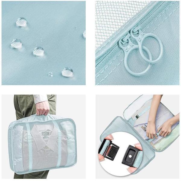 Pakke-kuber for koffert, 7 stk Reisebagasje Pakkeorganisatorer Vanntette Reisevesker Klær Sko Kosmetikk Toalettsaker Oppbevaringsposer skyblue