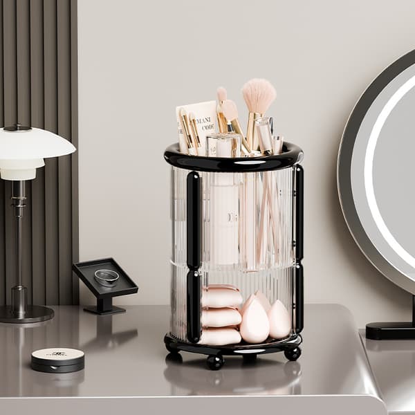Makeupbørste Organizer, 2-lags Roterende Opbevaringsholder til Kosmetik og Svampe black