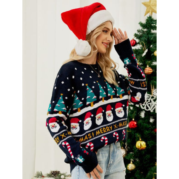 Printed casual pullover jultröja höst och vinter-blå style 1 L
