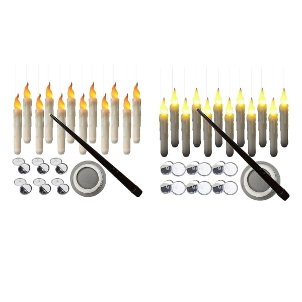 Levitating Candle with Wand Remote Control, 12-pack LED Flameless Flickering Tealights Battery Operated Harry Potter Floating Candles White-WELLNGS