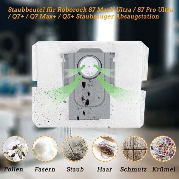 10 støvposer til Xiaomi Roborock S7 Max Ultra/Q7+ – 3L kapacitet, til robotstation