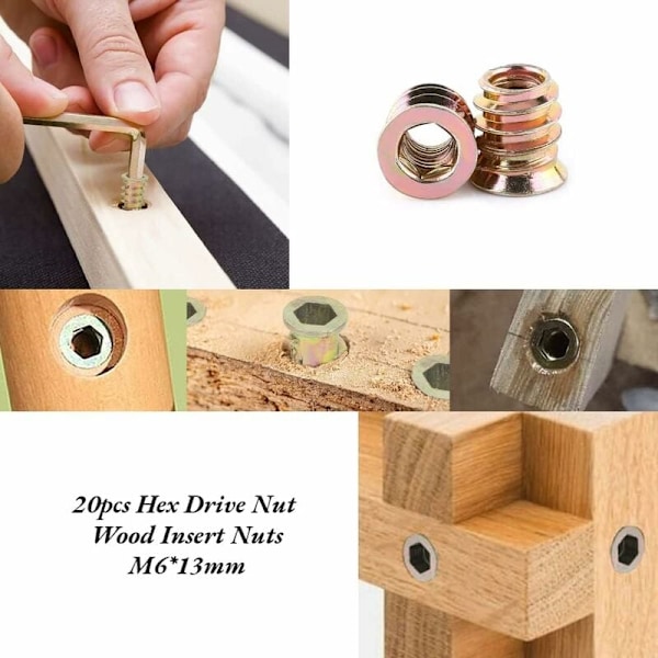 Förpackning med 20 st M6/M8/M10 Gängade Hexagonmutter av Zinklegering, Sortiment av Insatsmuttrar av Zinklegering (M613mm)