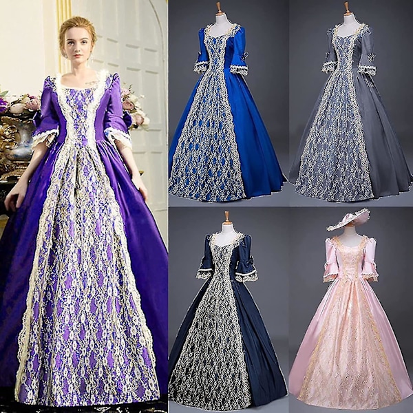 Kvinders kjole Plus Size middelalderlige bal kjoler kostumer til kvinder victoriansk kjole scene spil D-Pink D-Pink M