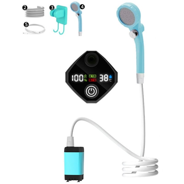 Bærbar Campingdusjpumpe Oppladbar Elektrisk Dusjpumpe med Smart Digitalt Display, 6000mAh, DUBUNS