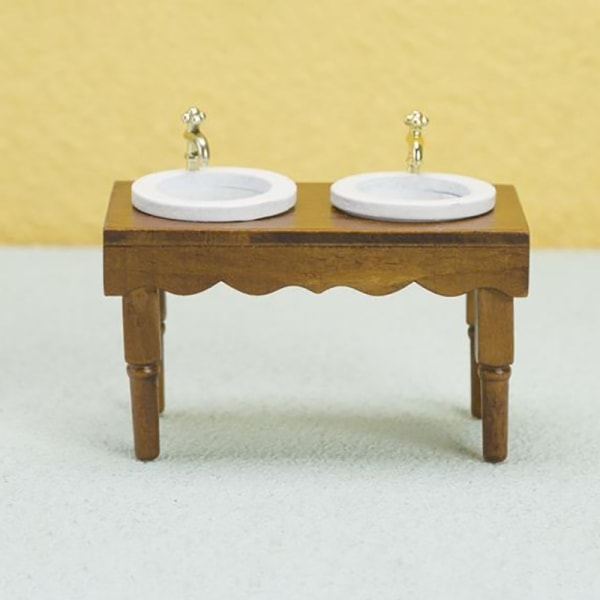 IC 1/12 Dockskåp Miniatyr Tillbehör Minimöbel Dubbel Tvättställ