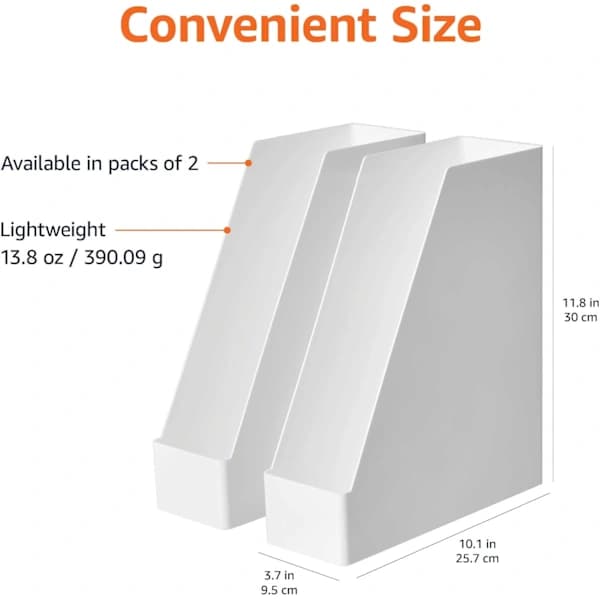 Rektangulær Plastik Organizer - Magasinholder, Hvid, 2-pak