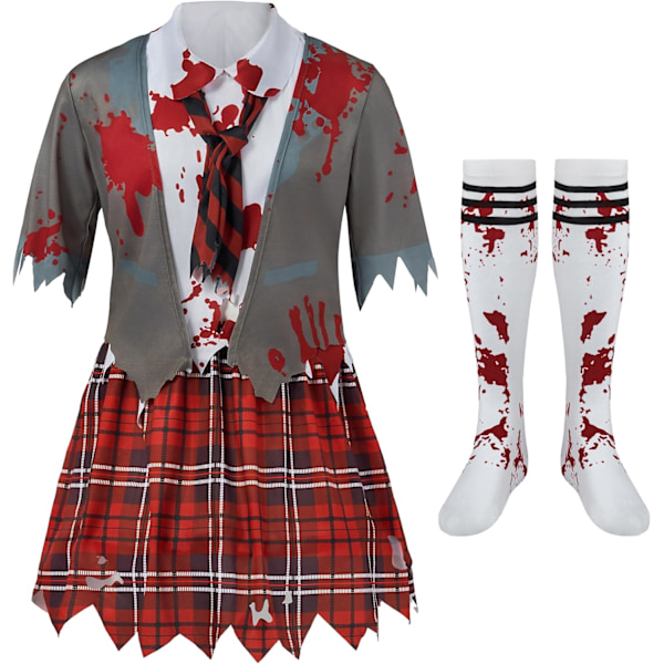 Zombie skolepige kostume, blodig pige zombie kostume til drenge, halloween, skole, upl event kjole Network Small (5-7 yrs)