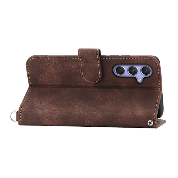 Samsung Galaxy A55 5G -kotelo, crossbody-nahkakuori korttipaikoilla - ruskea