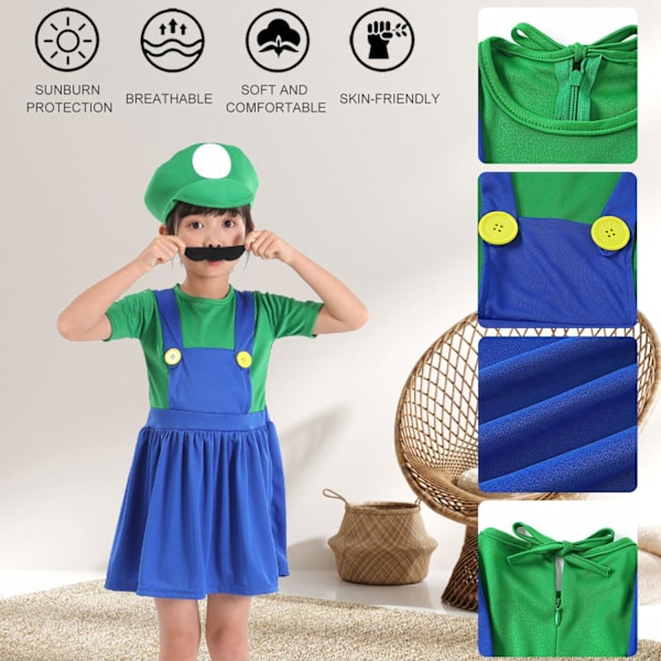 Luigi Kostumesæt, Luigi Kostume, Bros, Udklædning, Kvinder, Mænd, Outfit til Jul, Karneval, Maskerade Green baby girl L