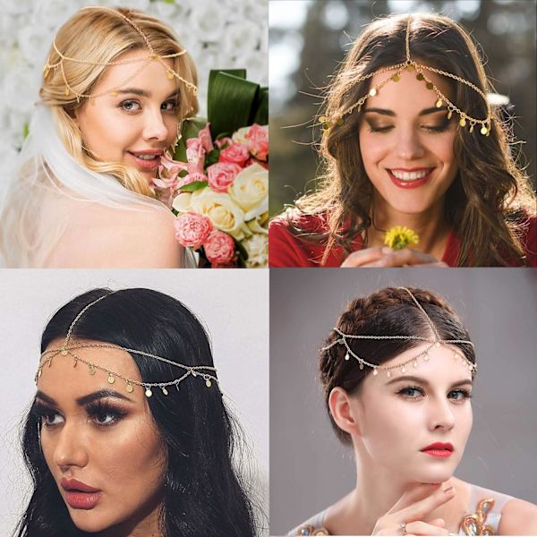 Boho kvast pandebånd, kvast kæde hårbånd, boho pandebånd hoved, damehovedbeklædning til festivaltilbehør bryllup halloween D