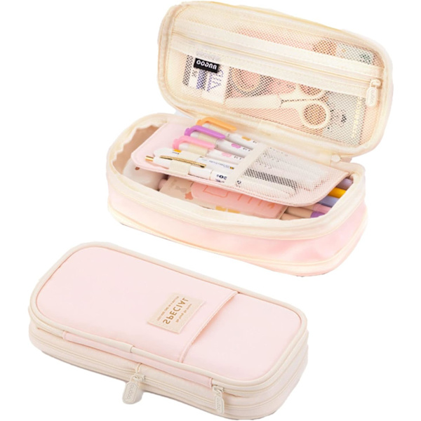 Stor kapacitet etui Stor penneetui Udvidelig arrangør Arrangør Sød taskeholder (Pink)