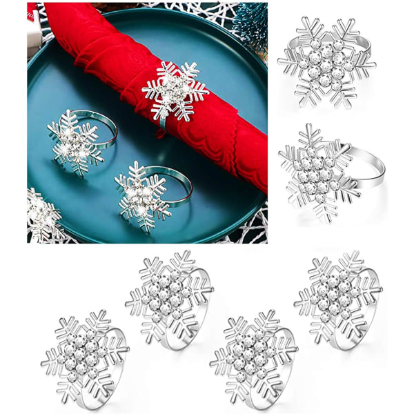 Set med 6 Silver Snowflake Christmas Servettringar, Silver Christmas