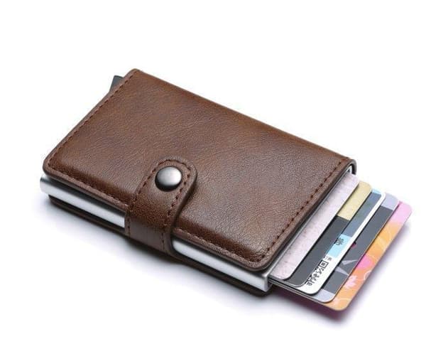 PopUp Smart Korthållare Skjuts Framåt 8 Kort RFID-NFC Säker - Brun Brown Brun