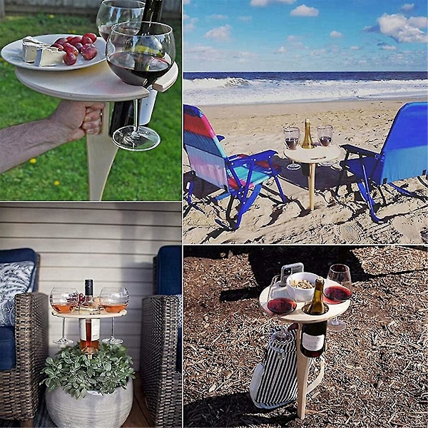 Udendørs Vinstabel - Udendørs Sammenklappelig Vinstabel i Træ - Vinglasstativ, Flaske- og Glasholder, Skrivebord