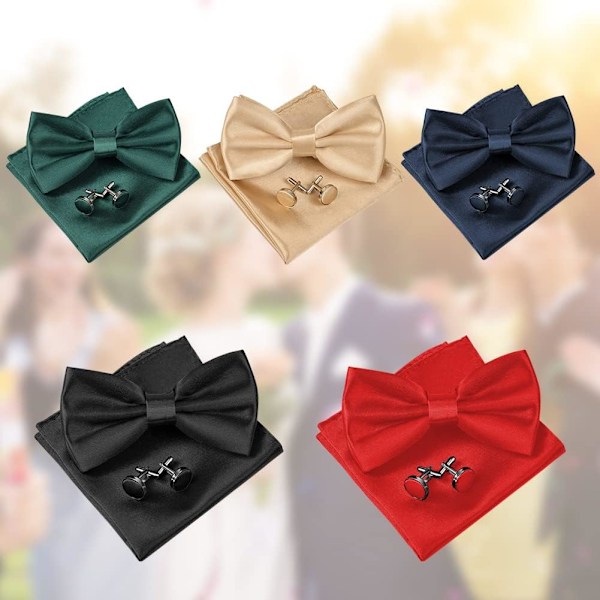 Herr Bow Tie, Klassisk enfärgad slips Bow Tie för män, Satin Tux Bow Tie, Justerbar formell Bow Tie för fest, bröllop 3pc-Champagne