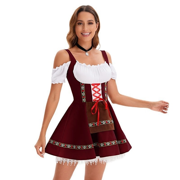 Halloween bar girl klänning scenkostym MJ51 piga kostym Wine red 2 4XL